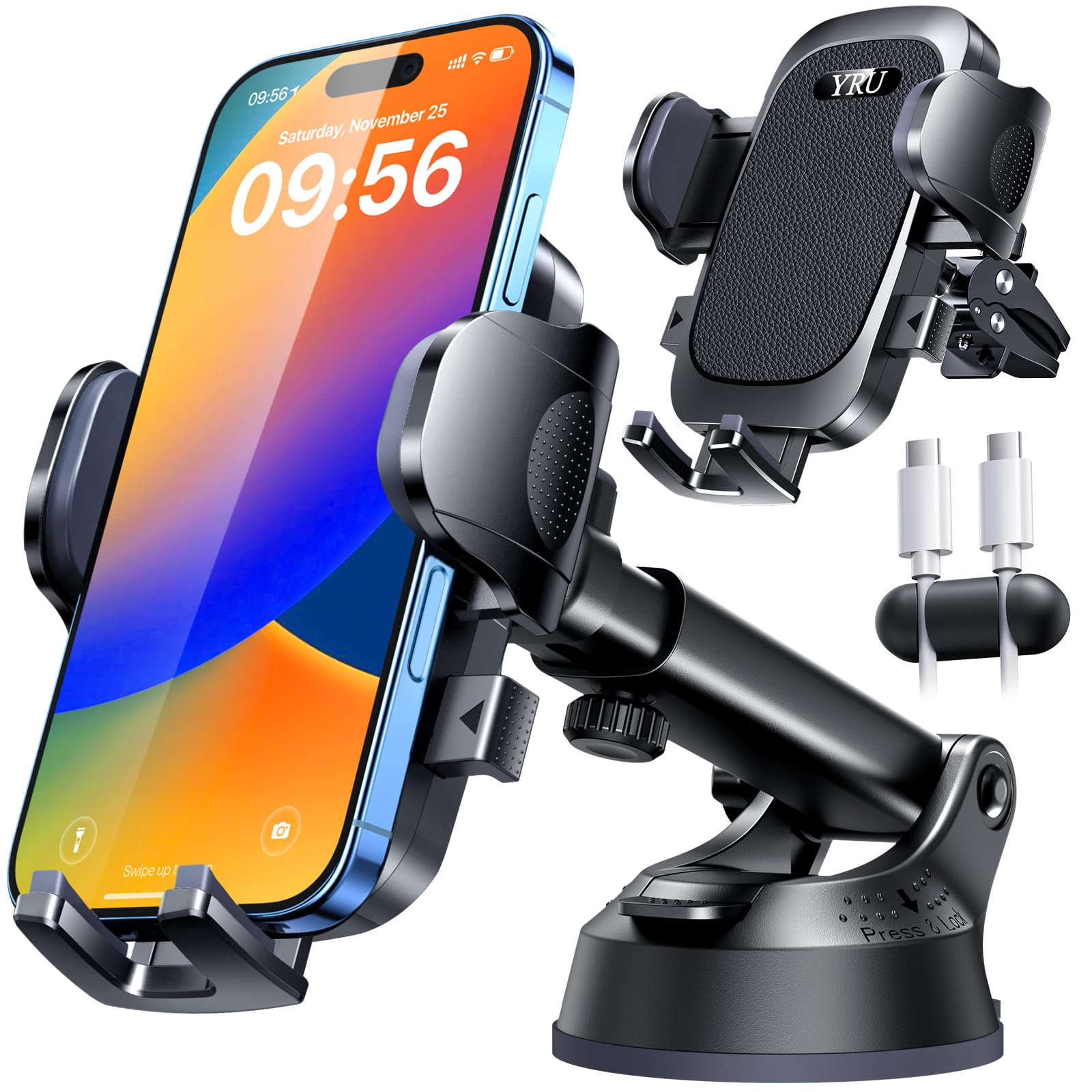 [Prawdziwy wojskowy i obracany o 360° ssanie] 2025 YRU Ultimate samochodowy uchwyt na telefon 【90+LBS najbezpieczniejszy najsilniejszy i certyfikaty patentowe】 Odpowietrznik szyby na deskę rozdzielczą