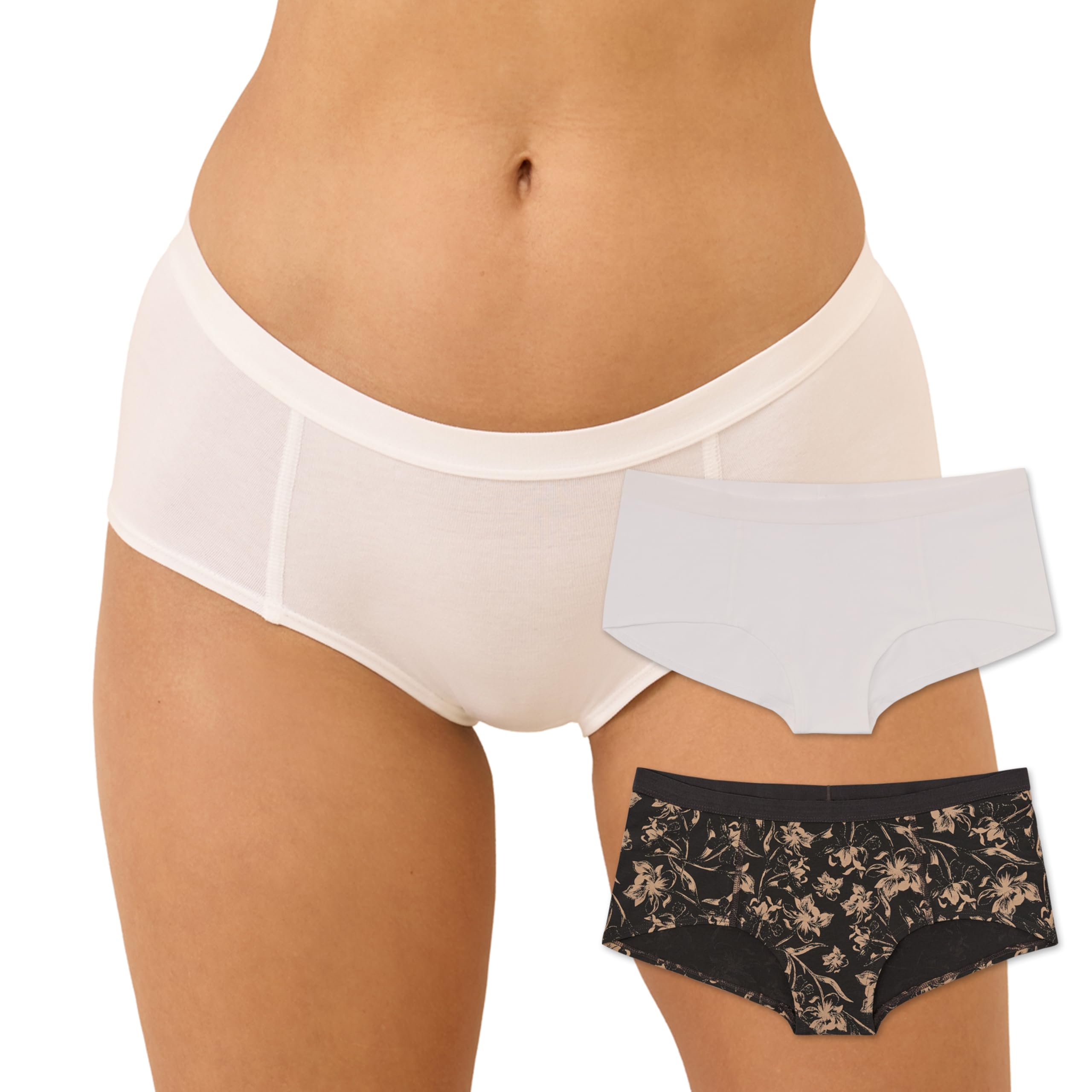 Women's Organic Cotton Boy Shorts Underwear, Full Coverage Low Rise Panties, 2 Pack-image-22