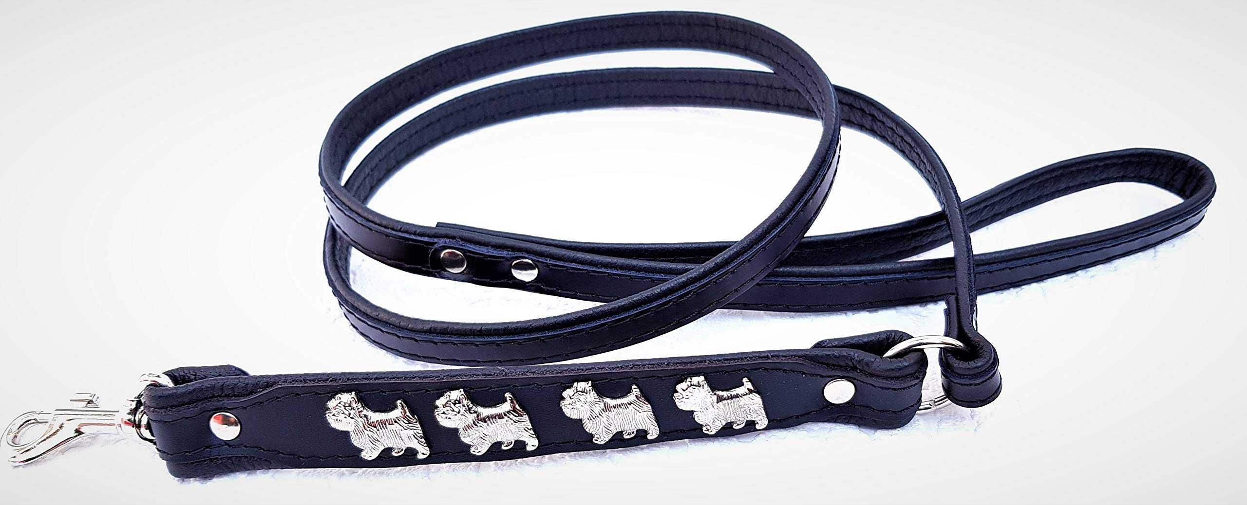 Westie Hundeleine Aus Echtleder – 220 Cm, 3-fach Verstellbar, Rot Mit Hundecharms