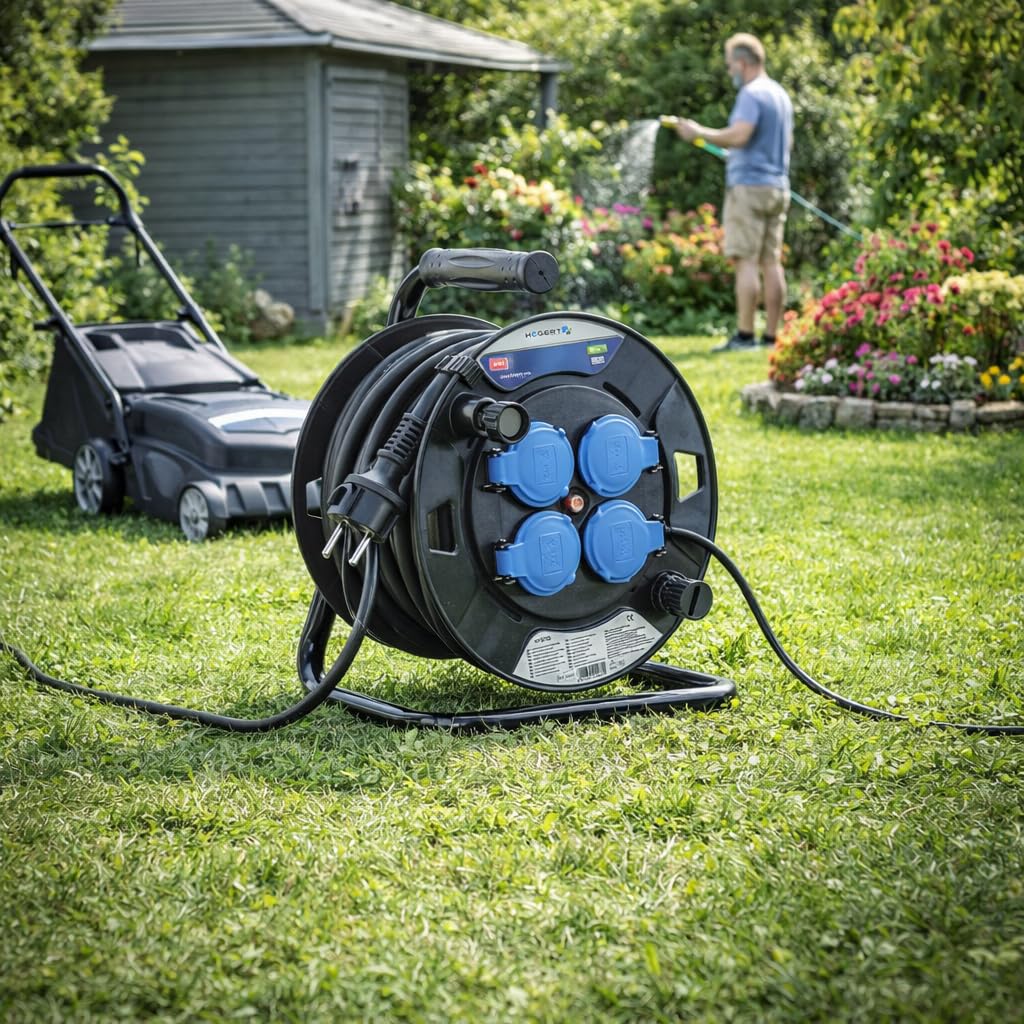 Högert Technik Avvolgicavo Elettrico Prolunga con isolamento in gomma, 20 m HT1E720