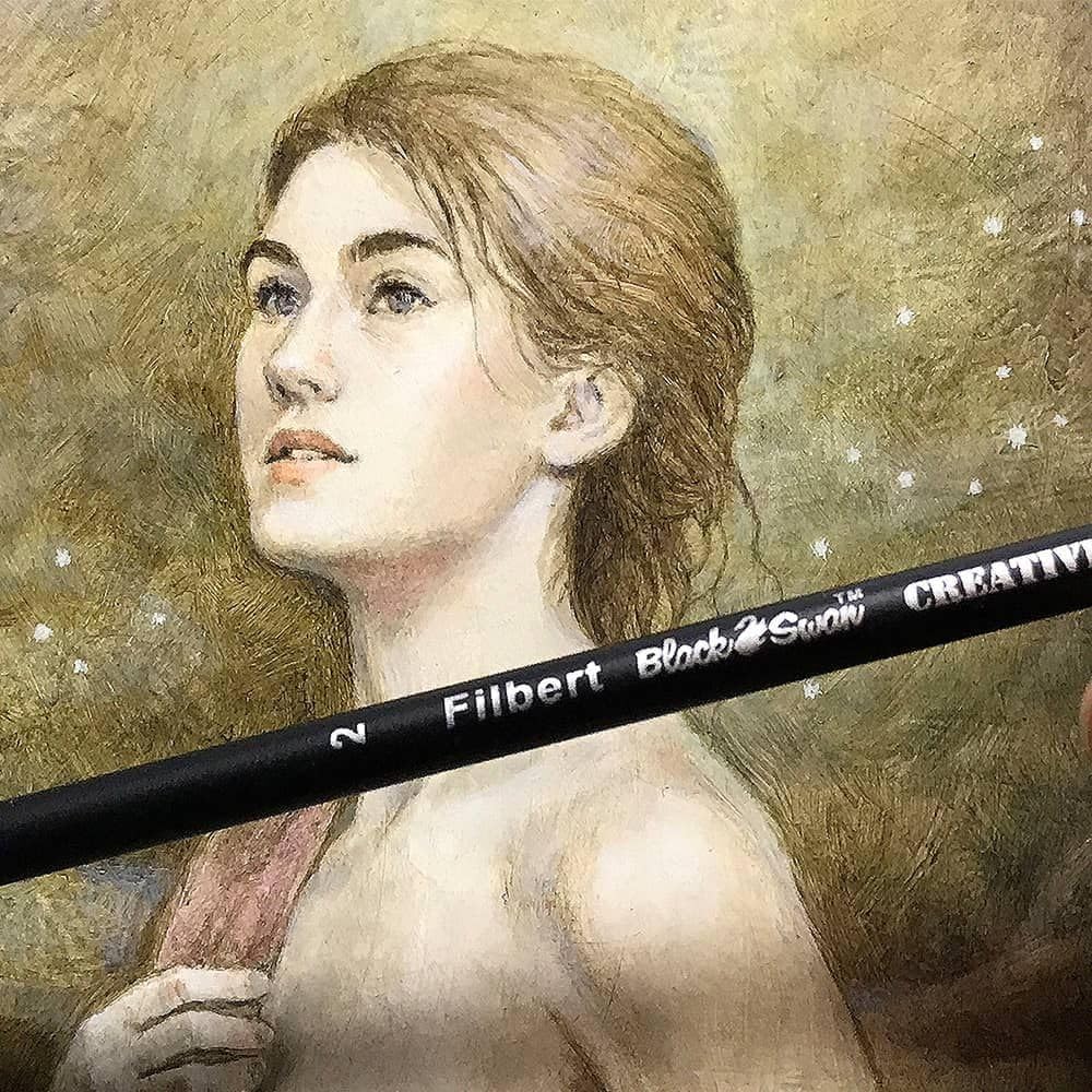 Black Swan Synthetic Red Sable Paint Brushes Set of 15 - Long Handle Paint Brushes in Assorted Shapes and Sizes for Oils, Heavy Body Media and Acrylics