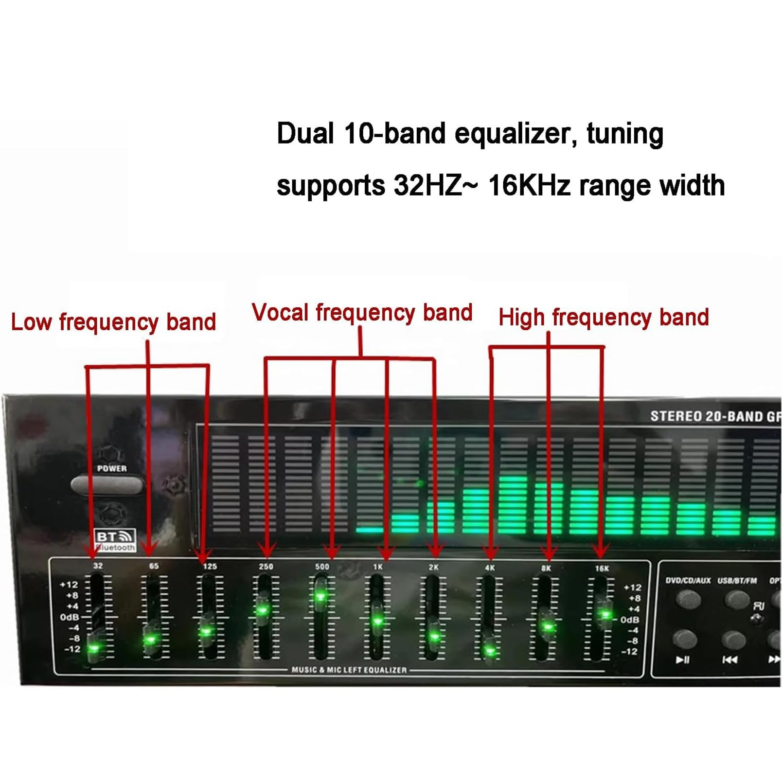 Ecualizador Digital De 31 Bandas, Ecualizador Gráfico Estéreo De Audio Digital Profesional, Sistema De Sonido con Procesador De Sonido LED, Reducción De Ruido, para Estudio De Grabación