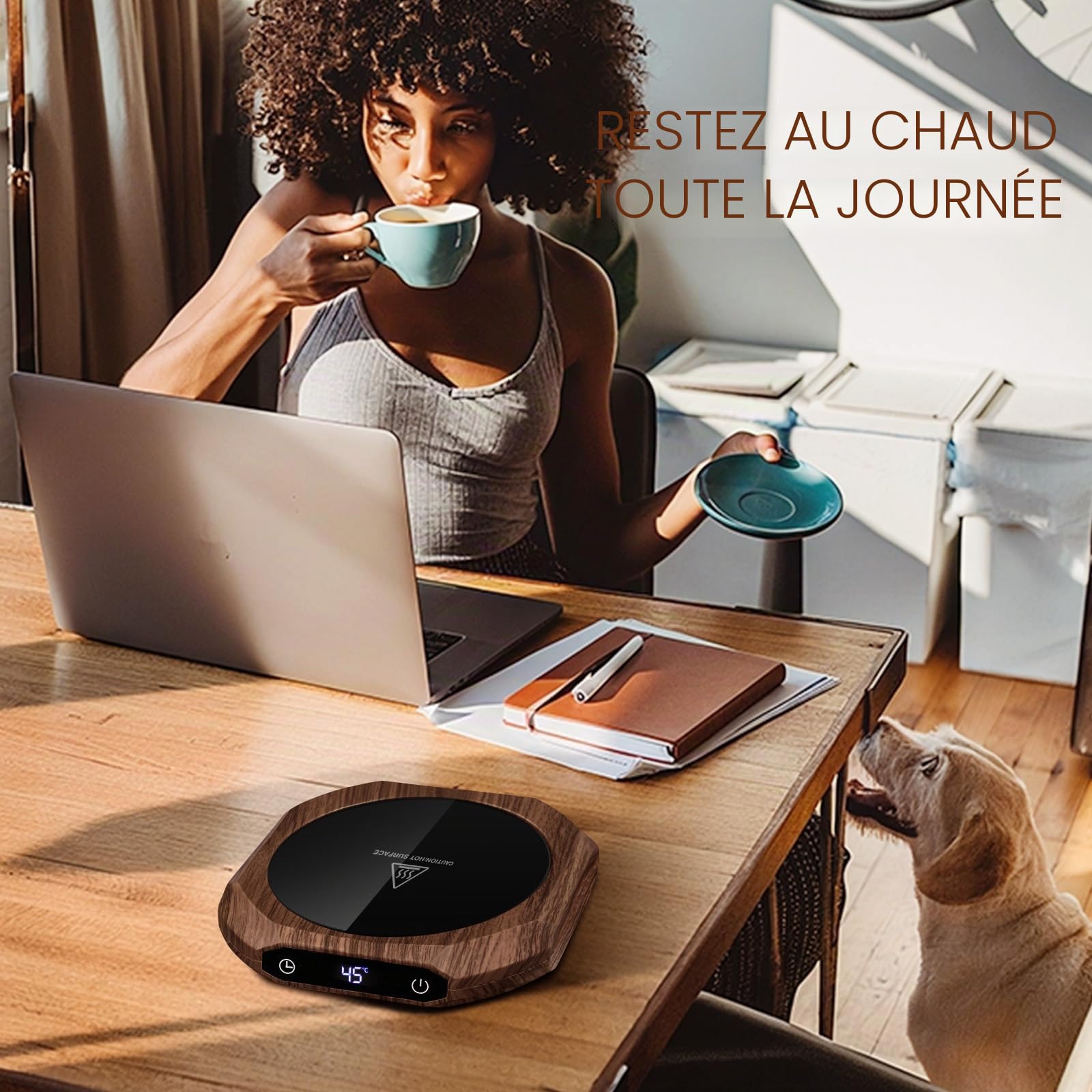 Chauffe Tasse, Chauffe café pour Bureau, Chauffe-Tasse à café,1-12H arrêt Automatique,Chauffe-Bougie Intelligent avec 3 réglages de température, Chauffe-Boisson électrique (Marron)