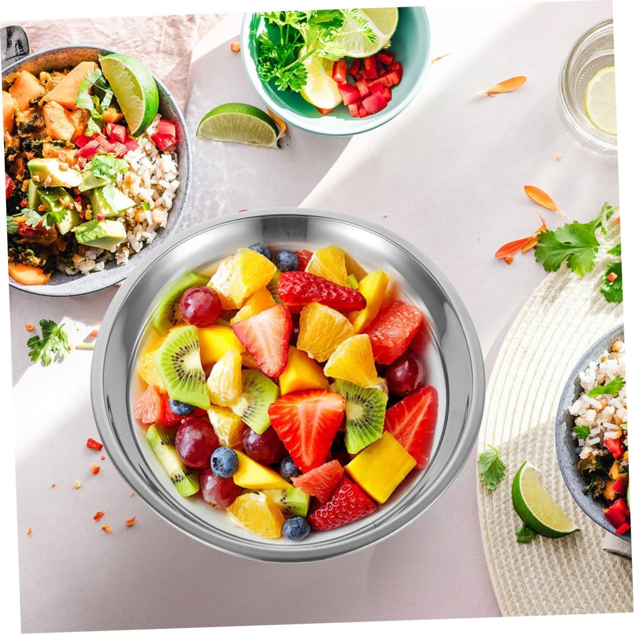 ABOOFAN Thickened Stainless Steel Round Dinner Plate for Outdoor Camping Multi Use Flat Pan for Steaming Grilling Roasting Meat and Baking