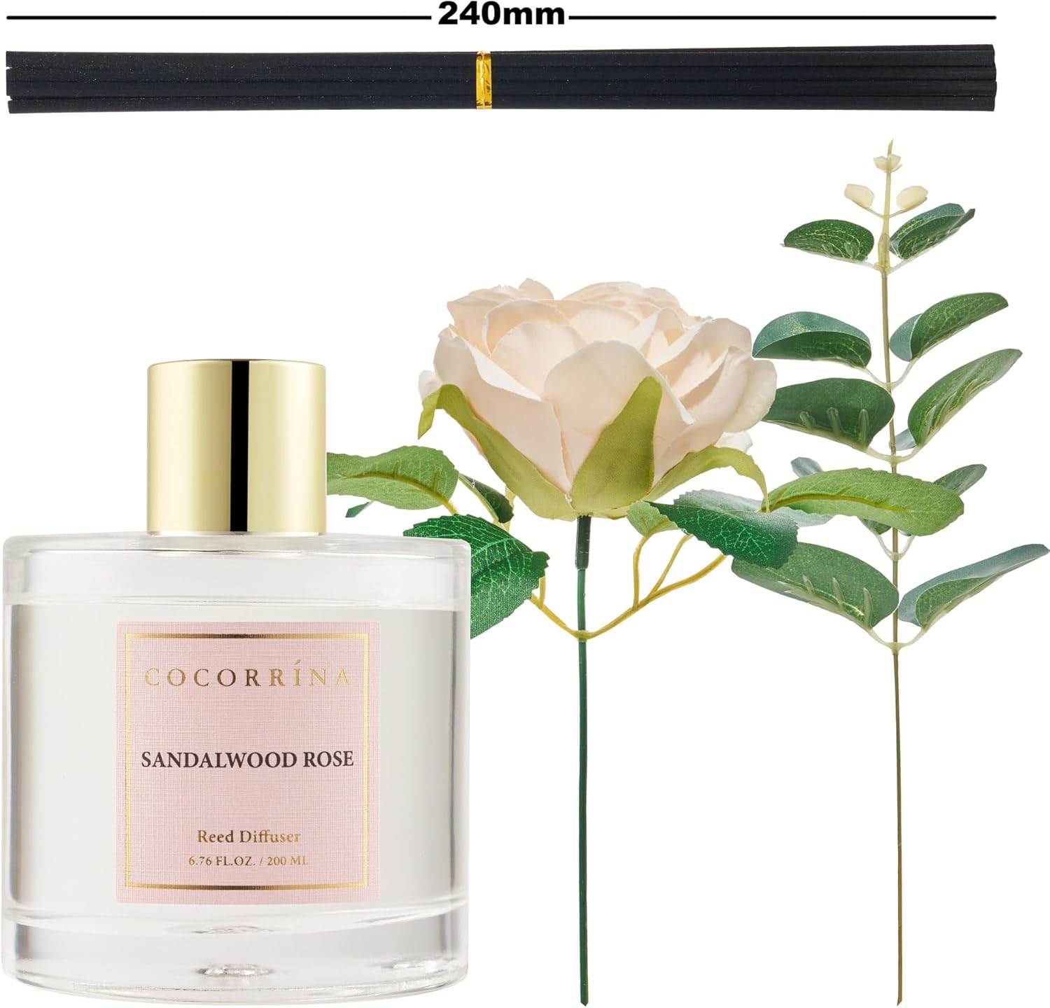 Cocorrina Reed Diffuser Set, Flower Reed Diffuser Sandalwood Rose 6.7 oz, Scented Diffuser with Sticks Home Fragrance Essential Oil for Bathroom Shelf Decor, Living Room, Large Room, 1pack - Image 3