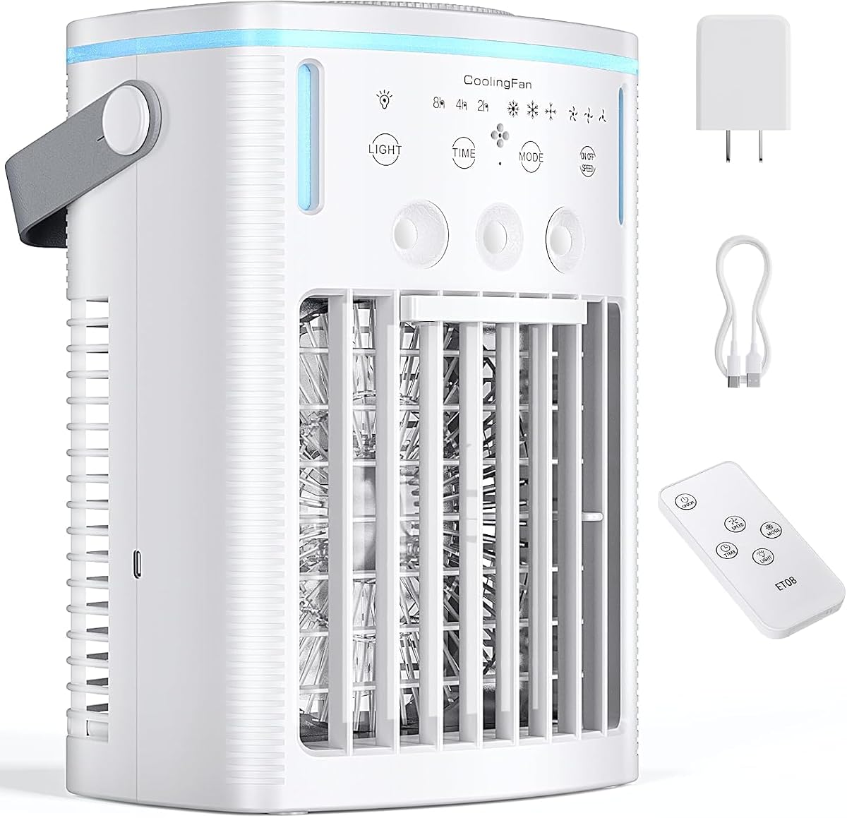 Portable Air Conditioners, 3 Speeds & 3 Cool Modes Personal Quiet Cooling AC Unit, 1200ML Water Tank Evaporative Air Cooler with Remote Control, 7 Color Light, 8H Timer for Bedroom, Office