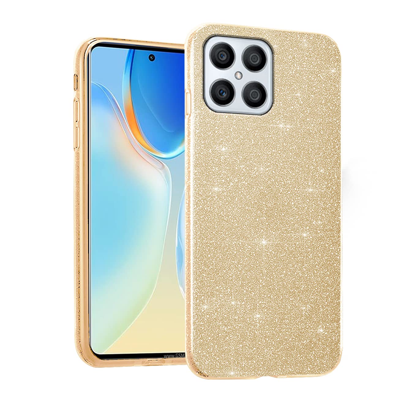 Jancyu Compatible with Honor X8 Case,Glitter Honor X8 4G Phone Case Ultra Slim 3 in 1 Cute Cover for Women Shockproof Accessories (Gold)