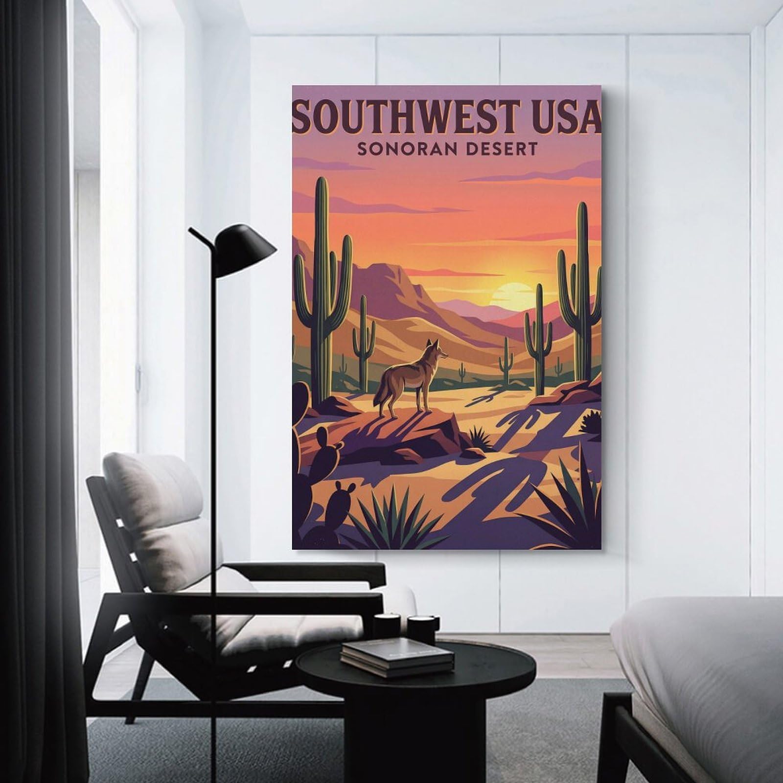 Junmoney Southwest USA Sonoran Desert Coyote Canvas Wall Decor, 24x36inch(60x90cm), for Office, Study Or Home Workspace, Wall Art That Adds Style to Work Areas