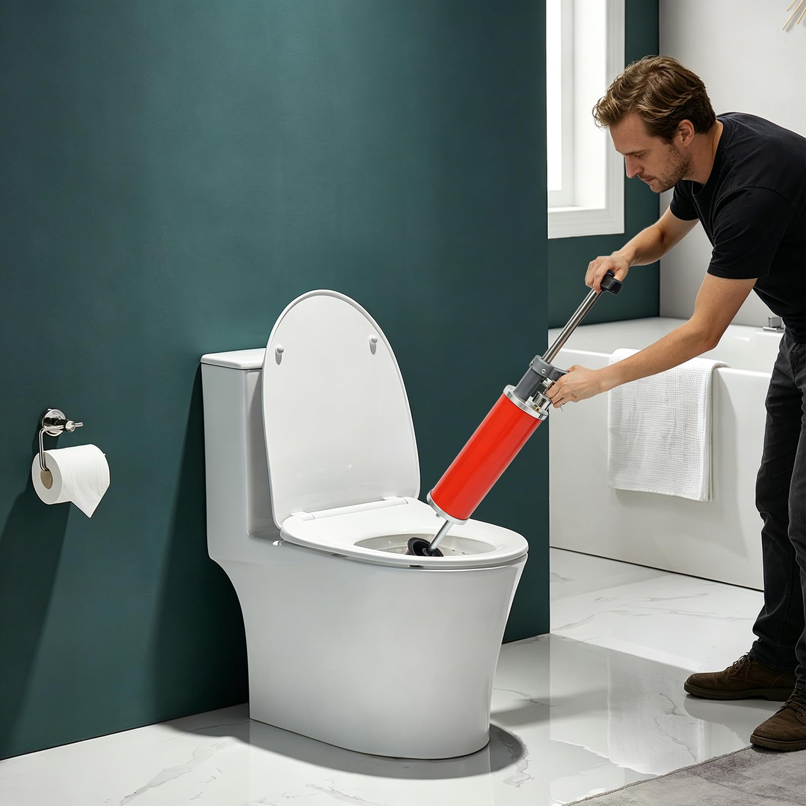 Bomba de limpieza de tuberías para baño y cocina con manguera de 60 cm