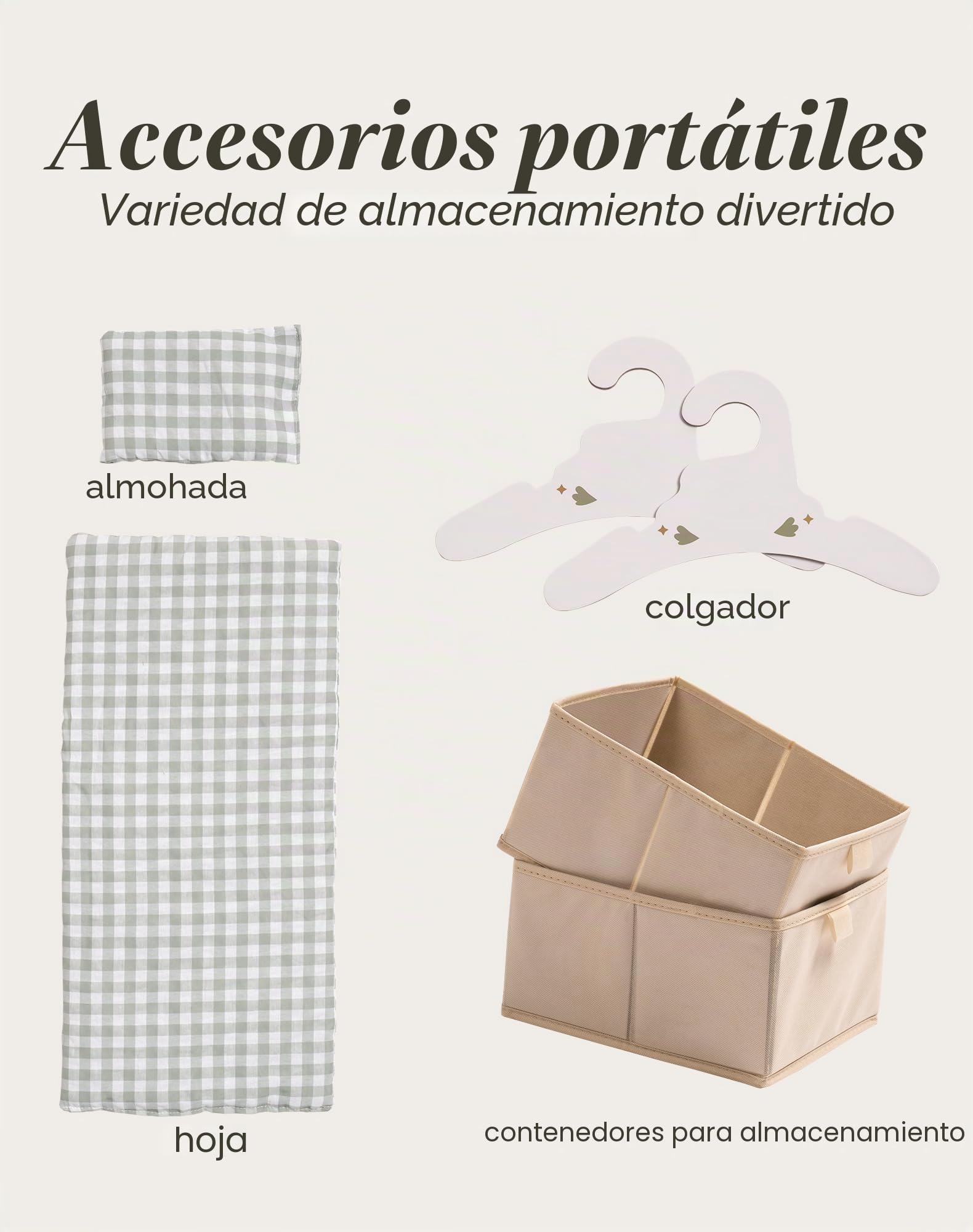 ROBUD Cuna para Muñecas de Bebé, Cama de Muñeca de Madera con Armario, Ropa de Cama, Almacenamiento y Ganchos, Cuna para Muñecas de hasta 56 cm, Accesorios de Muñeca para Niños a partir de 3 años