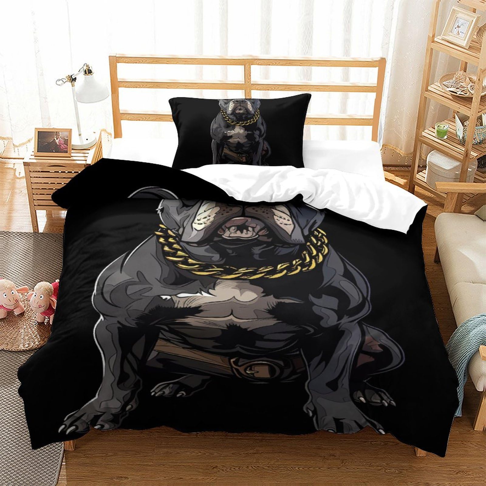 Housse de couette bouledogue français 135x200 parure de lit 2 pièces respirante ado