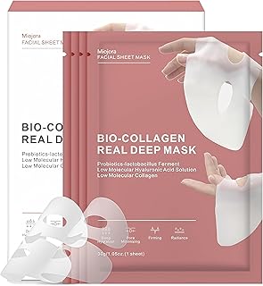 Bio Collagen Face Mask (4 Pack), Overnight Deep Hydrating Collagen Mask for All Skin Types, Anti-Aging Sheet Mask, Helps t...