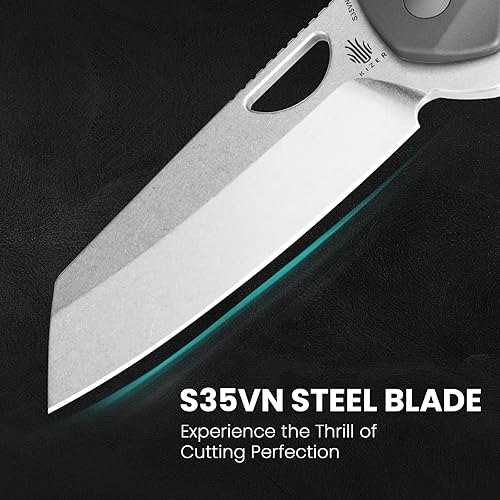 Miniatura 3 de Kizer Cuchillo de bolsillo Sparrow, hoja de acero S35VN de 3.25 pulgadas, mango de titanio, bloqueo de marco, cuchillo plegable pequeño de pie de