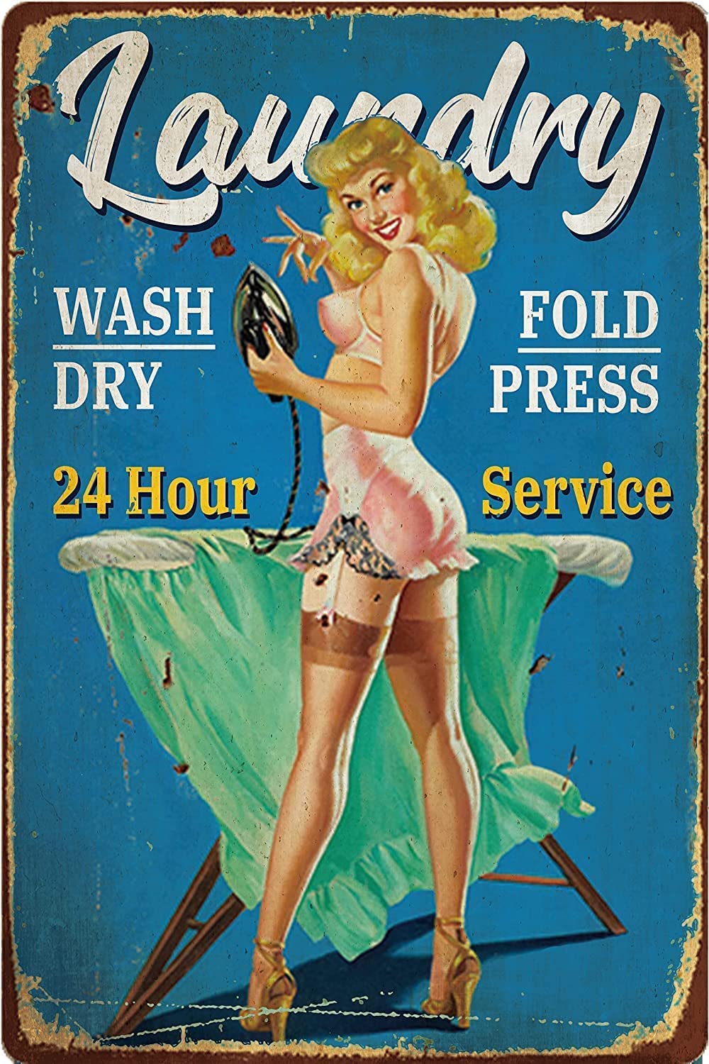 Tin Sign Funny Pin Up Girl Laundry Retro Wall Decor Garden Vintage Toilet Cave Bar Home Bathroom Wall Decoration Sign Sign 8X12 Inch