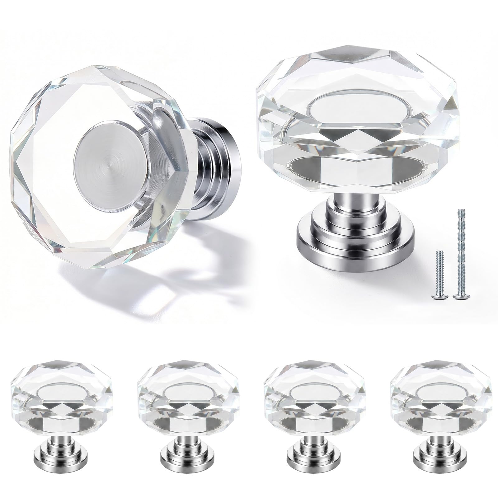 12 Pack 1-1/4 Inch Glass Crystal Cabinet Knobs, Brass Polygon Drawer Pulls — Amazon image 18