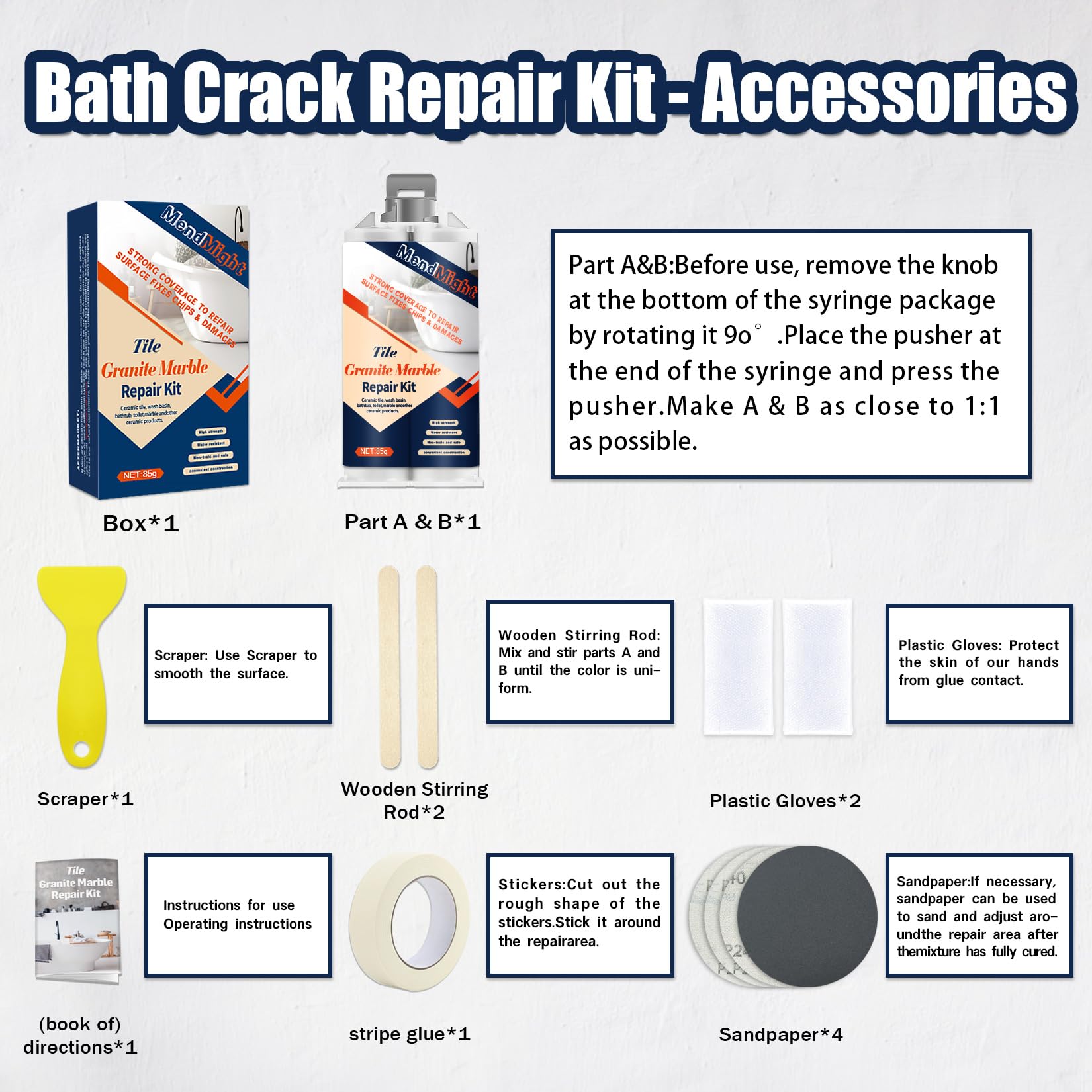 Kit Reparation Carrelage, Blanc Kit Réparation Receveur de Douche Résine, Colle Carrelage Kit de Réparation pour Comptoirs en Quartz et Marbre pour ébréchures, Trous, Bosses, Rayures