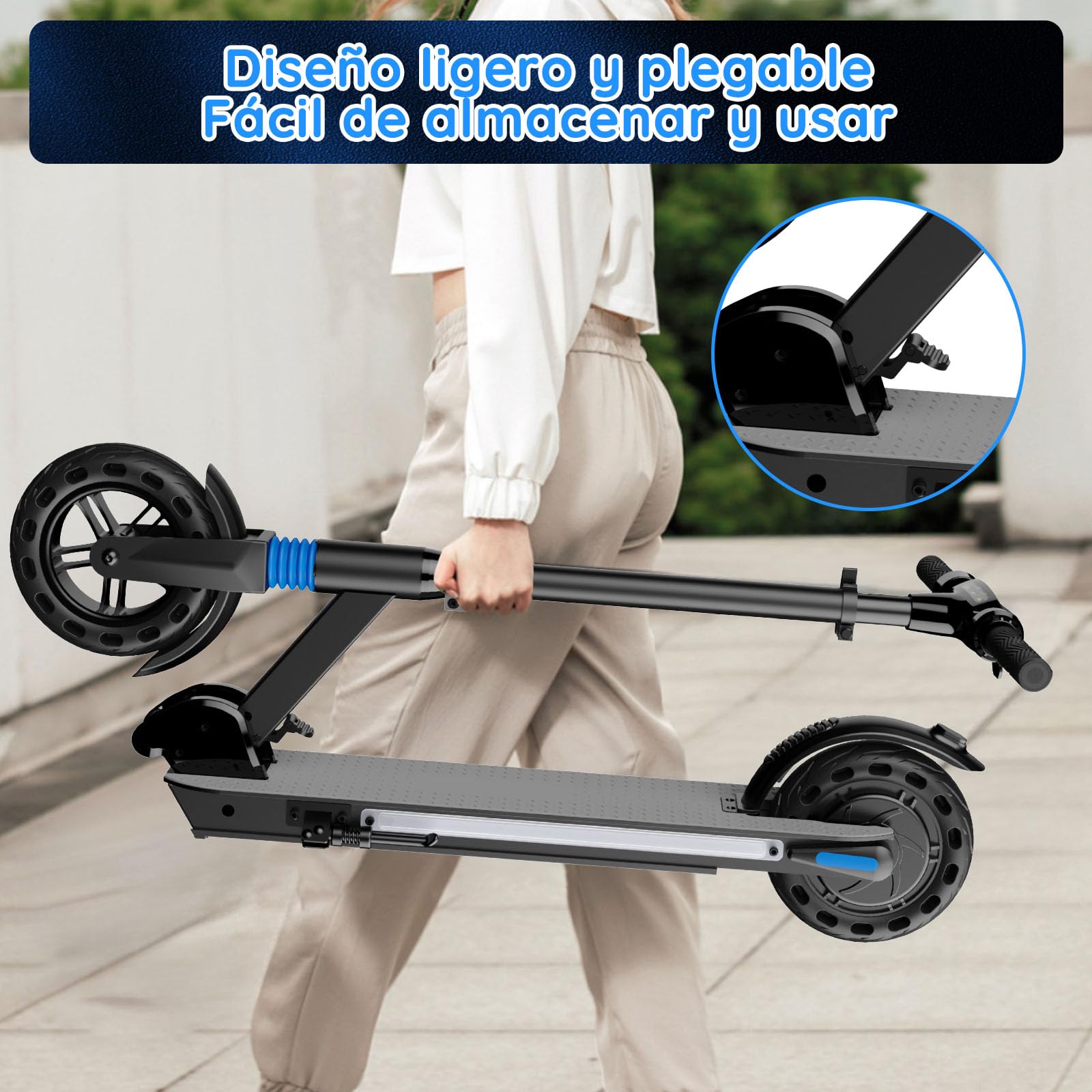 Patinete eléctrico para niños de 8 a 12 años, 8'' Plegable con luz arcoíris, autonomía de 25 km, Pantalla LED, Velocidad y Altura Ajustables, Regalo para niños y Adolescentes