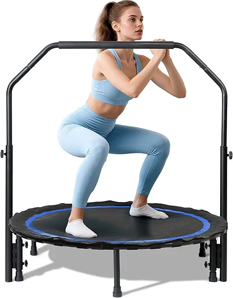 Foldable Mini Trampoline Load 330lbs, 40"/48" Rebounder Trampoline for Adults with Durable Bungee Band and Adjustable Foam Handle for Home Gym, Small Exercise Trampoline for Indoor or Garden Workout