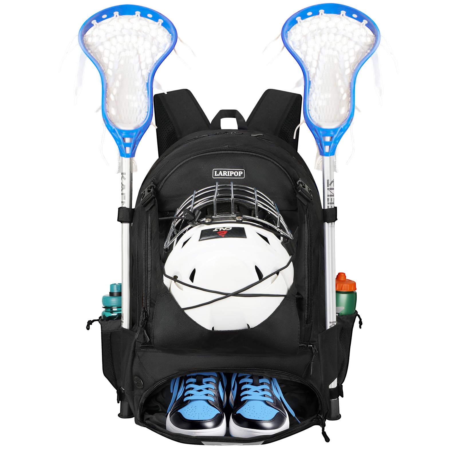 LARIPOP Extra Large Lacrosse Backpack Bag - Turf Lacrosse Equipment Bag with Two Stick Holders and Compartment