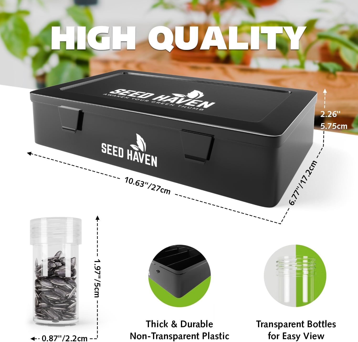 Seed Organizer Storage Box, Black Opaque Light Proof Seed Bank with 60 Transparent Bottles & Labels, Seed Holder Packet Organizer, Seed Vault Container for Homesteaders, Garden Tackle and Bead Sorter - Image 5