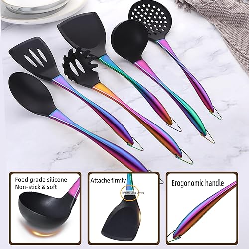 Miniatura 2 de Juego de utensilios de cocina, juego de 6 utensilios de cocina de silicona antiadherente grandes, hechos de silicona de grado alimenticio resistente