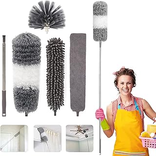 Lurowo 5pcs Dusters Cleaning kit, Microfiber Dusters with Extension Pole,Bendable, Washable, Detachable, Extendable Duster,Chenille Dusting Brush for Cleaning Ceiling Fan,High Ceiling,Furniture,Blinds,Car