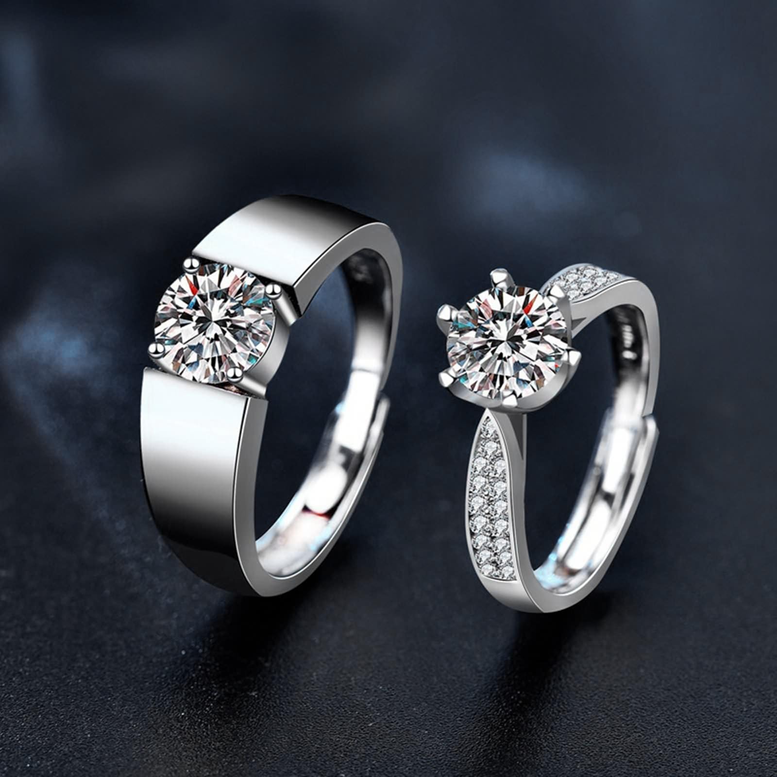 Anelli di Matrimonio Coppia, Anello con Incisione Personalizzata Regolabili Argento 925 Anello a Fascia Semplice con Moissanite