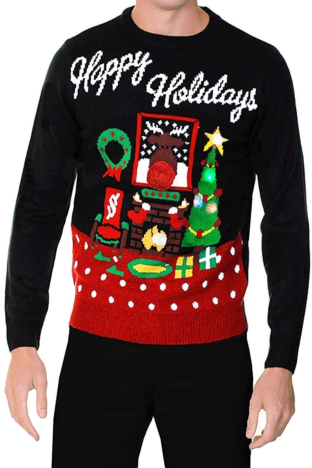 Merry Christmas Happy Holidays Christmas Jumper -Black - Large