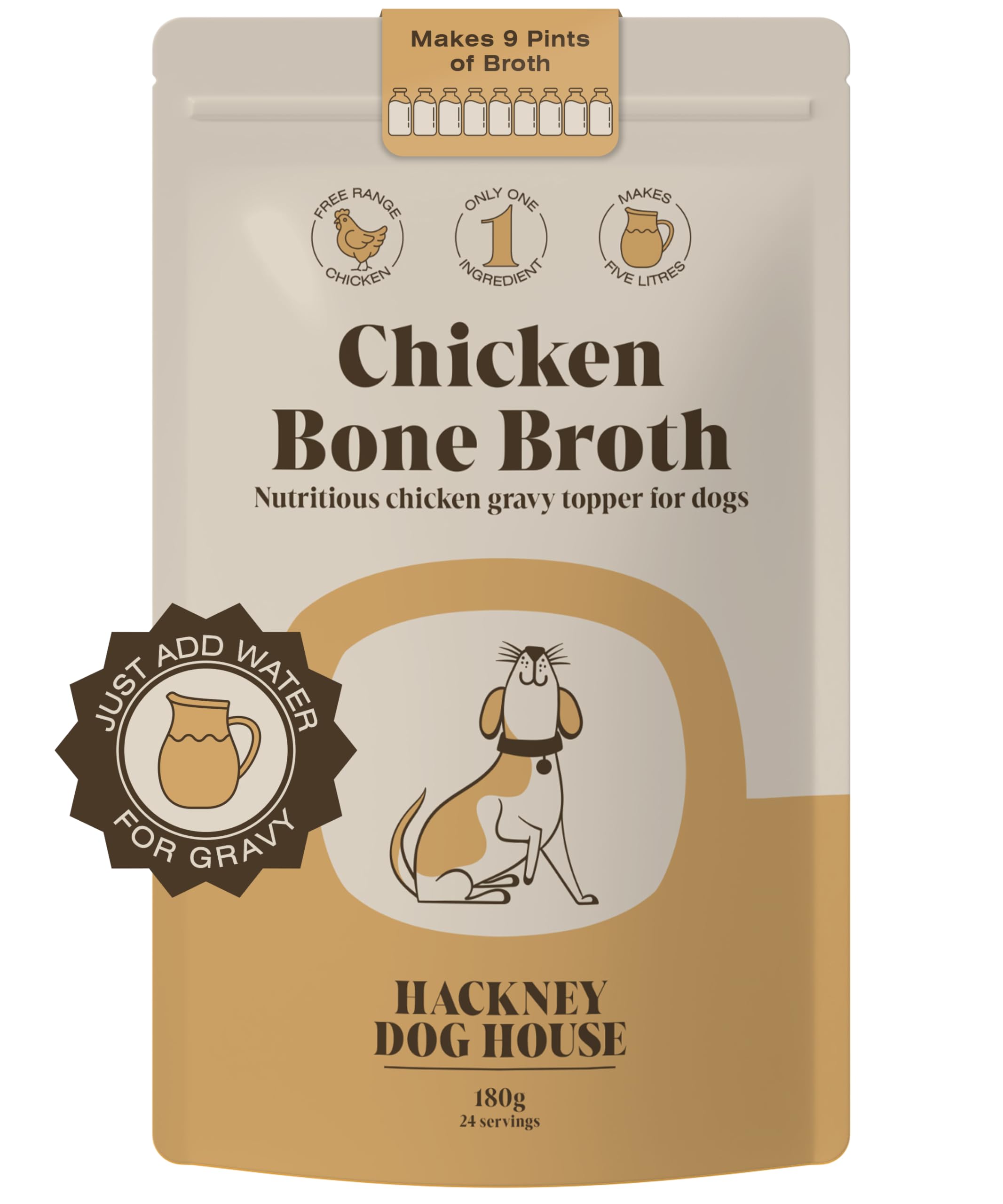 Chicken Bone Broth for Dogs & Cats | Create Delicious Bone Broth Gravy | Dog Food Topper for Picky Eaters | Each Pack Makes 9 Pints | Hackney Dog House