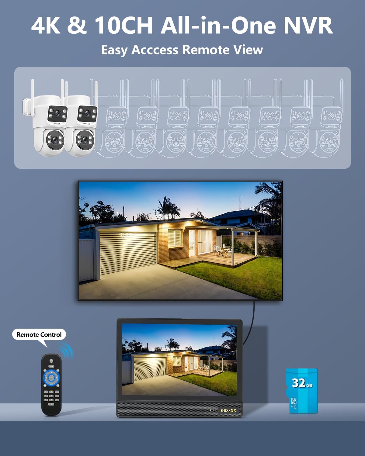 OOSSXX (Wire Free Dual Lens Solar Outdoor Wireless Security Camera System Battery Video Surveillance WiFi Cameras Systems