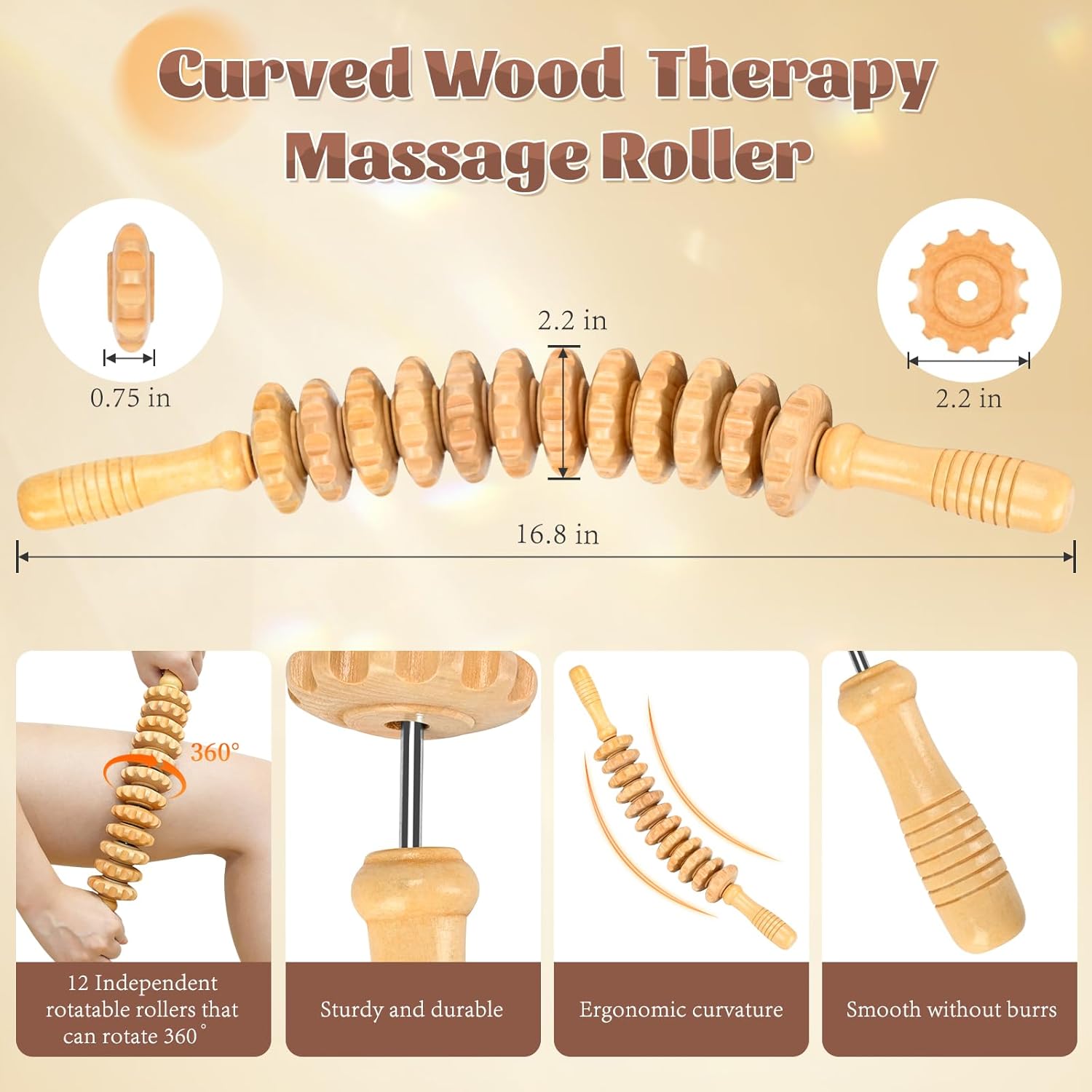 Curved Wood Therapy Massage Roller Tools,Wooden Lymphatic Drainage Massager,Cellulite Massage Tool & Muscle Roller Stick for Cellulite Reduction,Muscle Tension and Body Shaping - Image 5