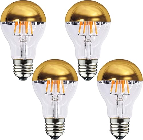 Lxcom Lighting Bombilla LED A19 de color oro medio cromado, 8 W, regulable, con punta dorada, equivalente a 80 W, blanco cálido 2700 K, base E26