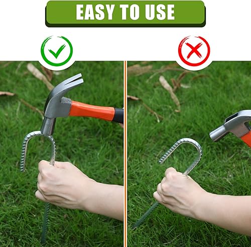 Miniatura 3 de 24 estacas galvanizadas para tienda de campaña, anclajes de tierra de 16 pulgadas, estacas de acero resistentes en forma de J, estacas para valla,