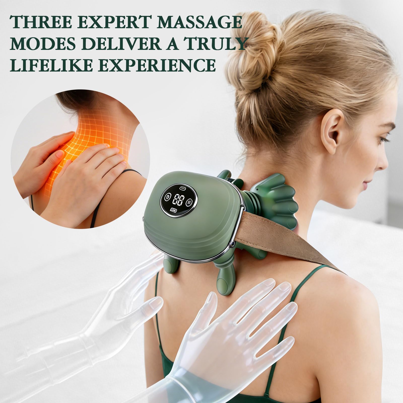 Massaggiatore Cervicale Schiena e Collo 4D con Calore 3 Modalità 2 Temperature Massaggiatore Elettrico Schiena e Collo Senza Fili 2000mAh Ricaricabile Portatile Neck Massager Regalo Donna Uomo