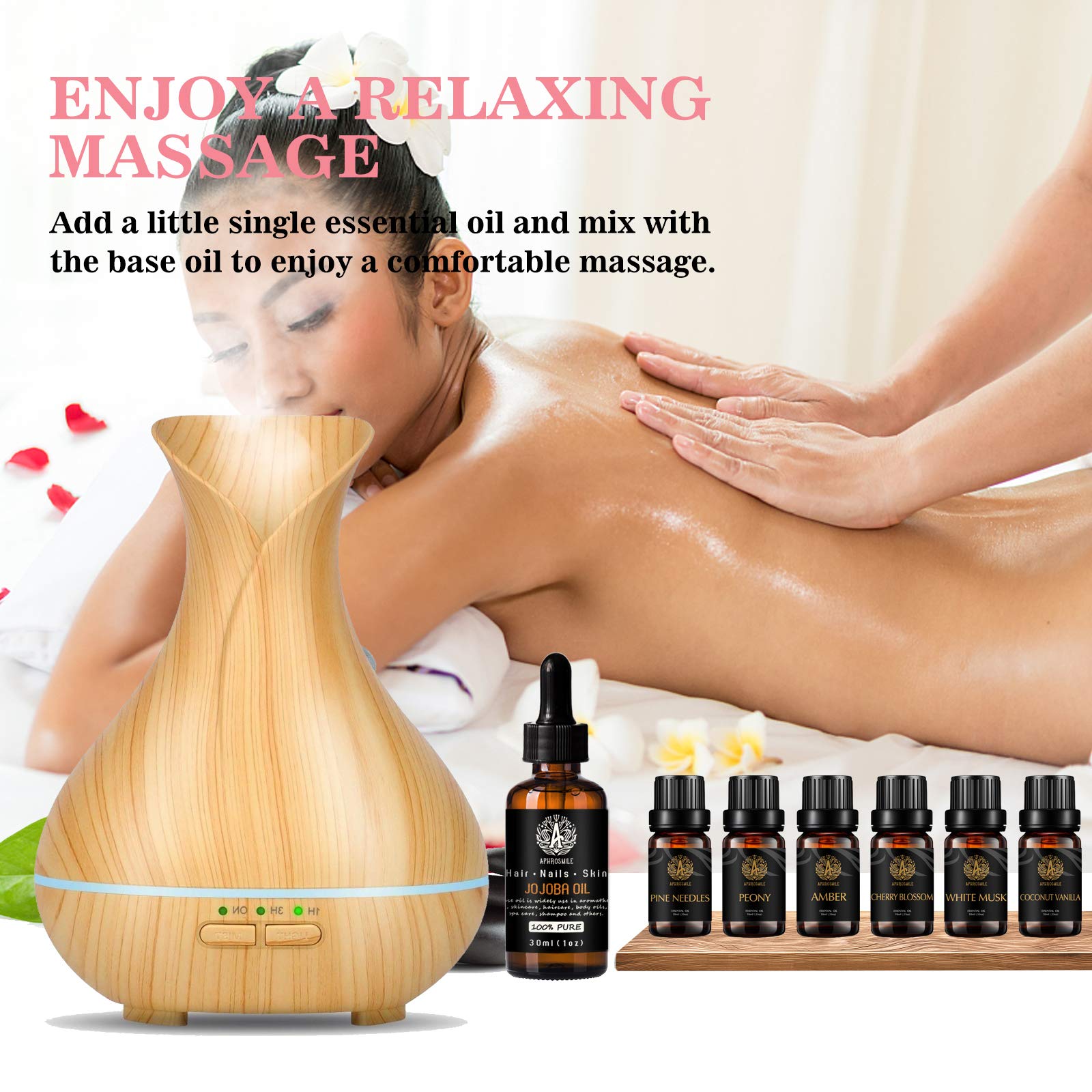 100% puro jojoba Aceite esencial, aromaterapia peonía aceite esencial con aceite portador para masaje, 7x10ml 100% puro agujas de pino Aceites set-amber, vainilla de coco, almizcle blanco aceites...