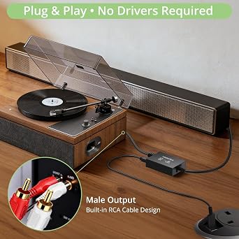 Analog to Digital Audio Converter Plug and Play RCA to Optical ADC Converter, 48KHz PCM Output, with 1.1 M RCA and 1 M Optical One-Piece Cable for Turntable CD Player to Soundbar