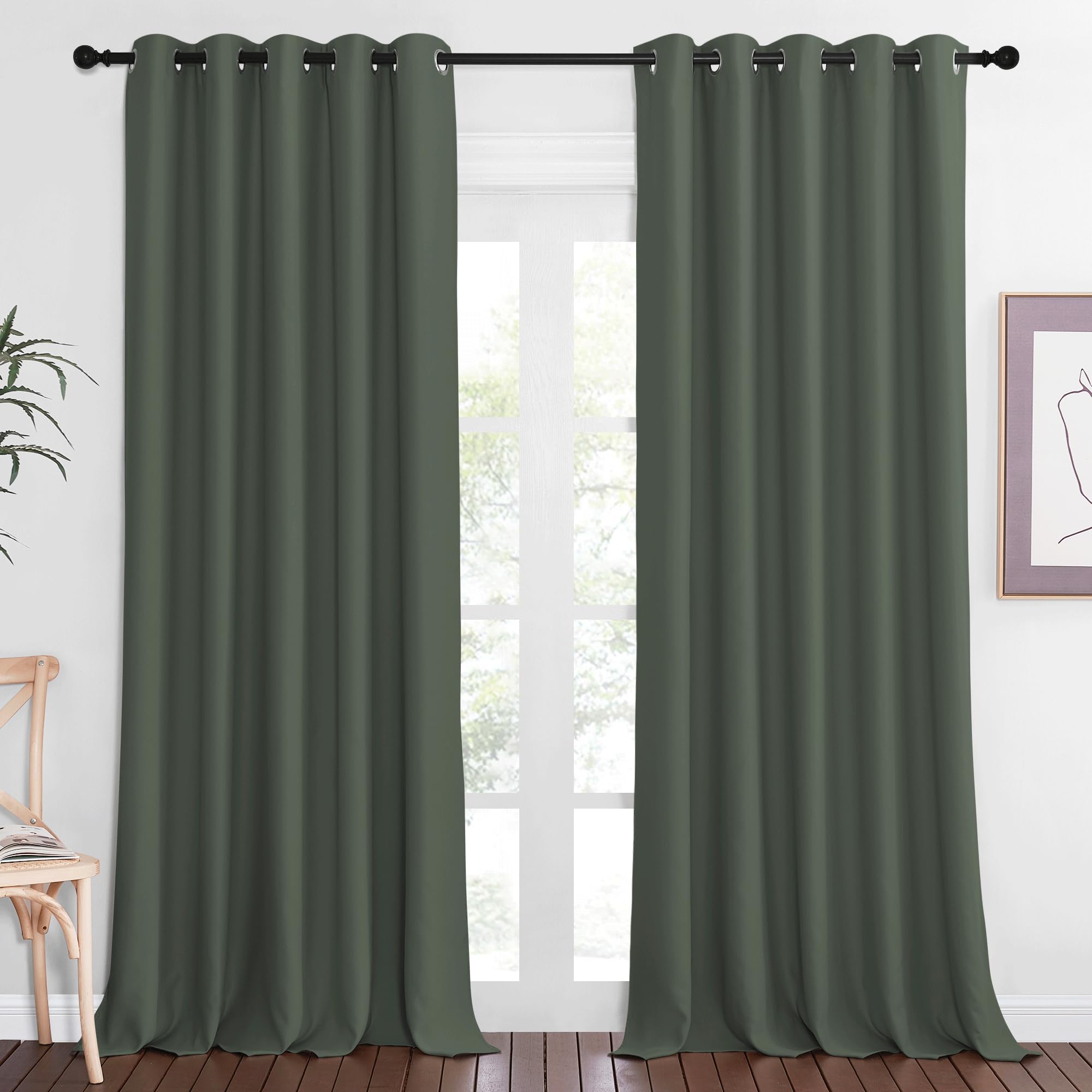 NICETOWN Blackout Curtain for Bedroom 102 inches Long - Grommet Thermal Curtain Light Blocking Room Darkening Window Treatment for Living Room (Dark