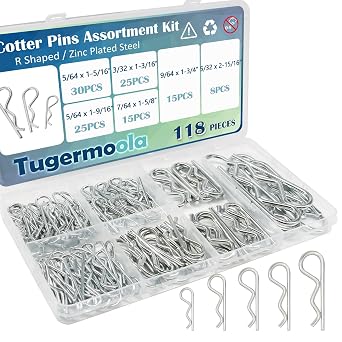 118PCS 6 Sizes Cotter Pin Assortment Kit Zinc Plated Steel R Shaped Small Hardware Hitch Pins Clip Cotter Pins Set OLA010-118