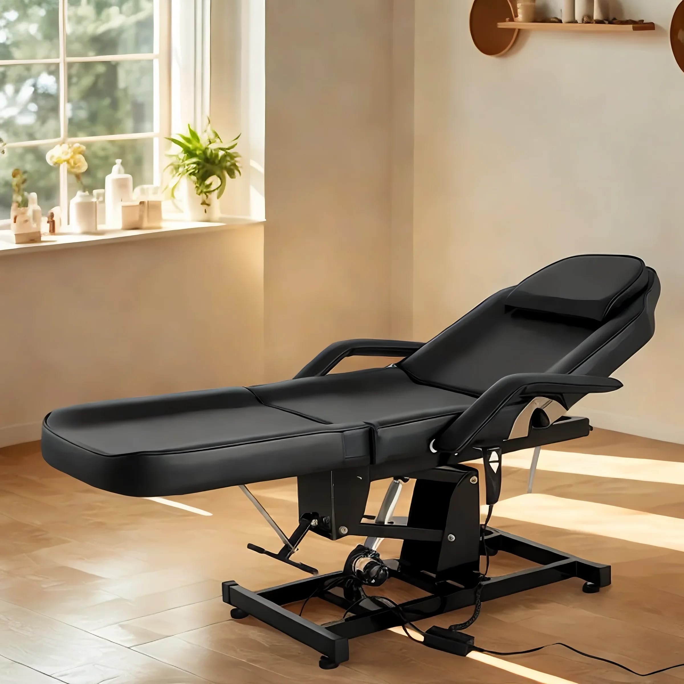 Tavolo da Massaggio Regolabile Letto per Massaggio Elettrico Pieghevole in Pelle PU per Salone Orofessionale e Casa, 82 x 180 x 63-87 cm (Nero)