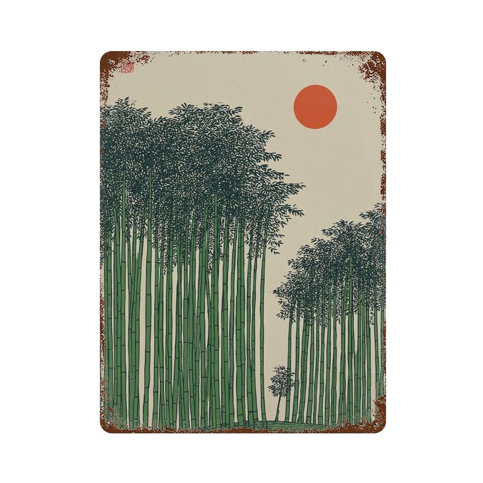 xiaoxiaoshen Bamboo Forest Japanese Nature Minimal Botanical Zen Green Landscape (2) Wall Decor Art Metal Tin Poster Modern Home Decor Art Home Bar Shop Decorations Vintage Sign 40x30cm