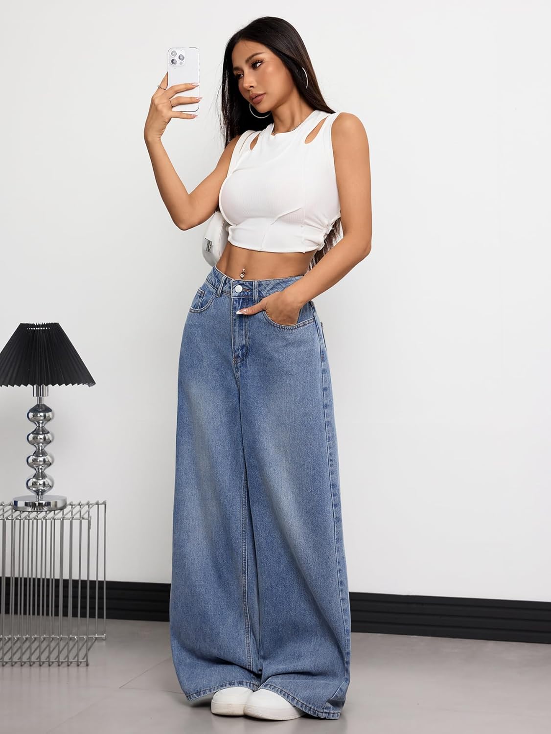 Womens Baggy Jeans Wide Leg Denim Pants Y2k 90s Vintage Hip Hop Loose Long Trousers Streetwear - Image 5