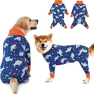 Dog Recovery Suit After Surgery Female Male, Medium Large Dog Neuter Shirt Cone Alternatives Prevent Licking Surgical Onesies (Blue Shark, 2XL)