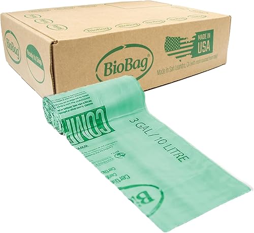 BioBag (Estados Unidos), la bolsa compostable original, 3 galones, 100 unidades en total, 100 % bolsas de desechos de alimentos certificadas,