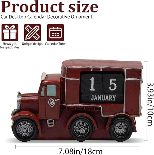 Miniatura 2 de Calendario perpetuo de escritorio, bloques de calendario de camión vintage, calendario de escritorio con mes, semana, fecha, tableros, para