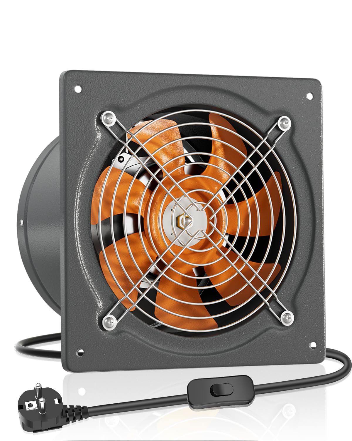HG Power Ventilador extractor de 250 mm, 1680 m³/h, silencioso, con vÔlvula de retorno, potente ventilador de pared con enchufe europeo para cocina, baño, garaje, sótano