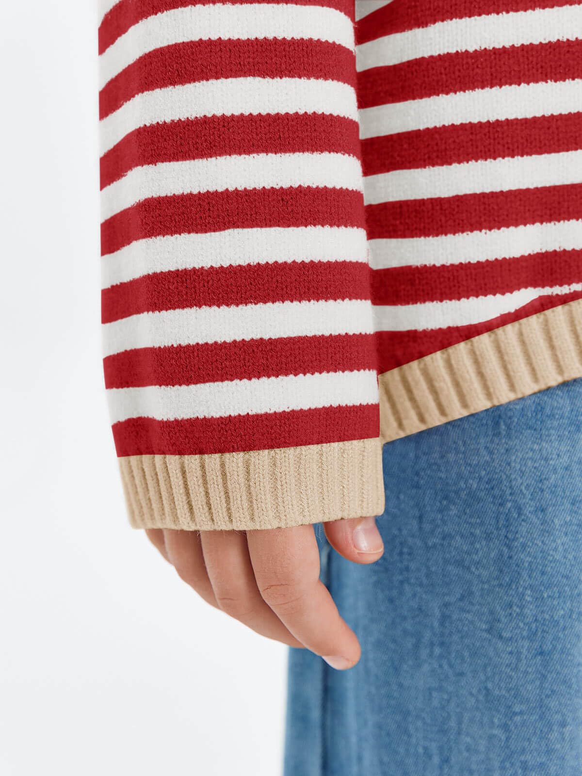 Haloumoning Jersey para niña a rayas, cuello redondo, jersey de punto ligero para niños, monocolor, manga larga, jersey de invierno, camiseta de invierno