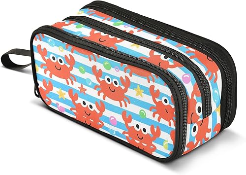 Miniatura 8 de Nylon Pencil Bags For Teen Girls Red Crab White Blue Stripe High Capacity Pencil Case Stationery Organizer for College Teen Girls estuche para