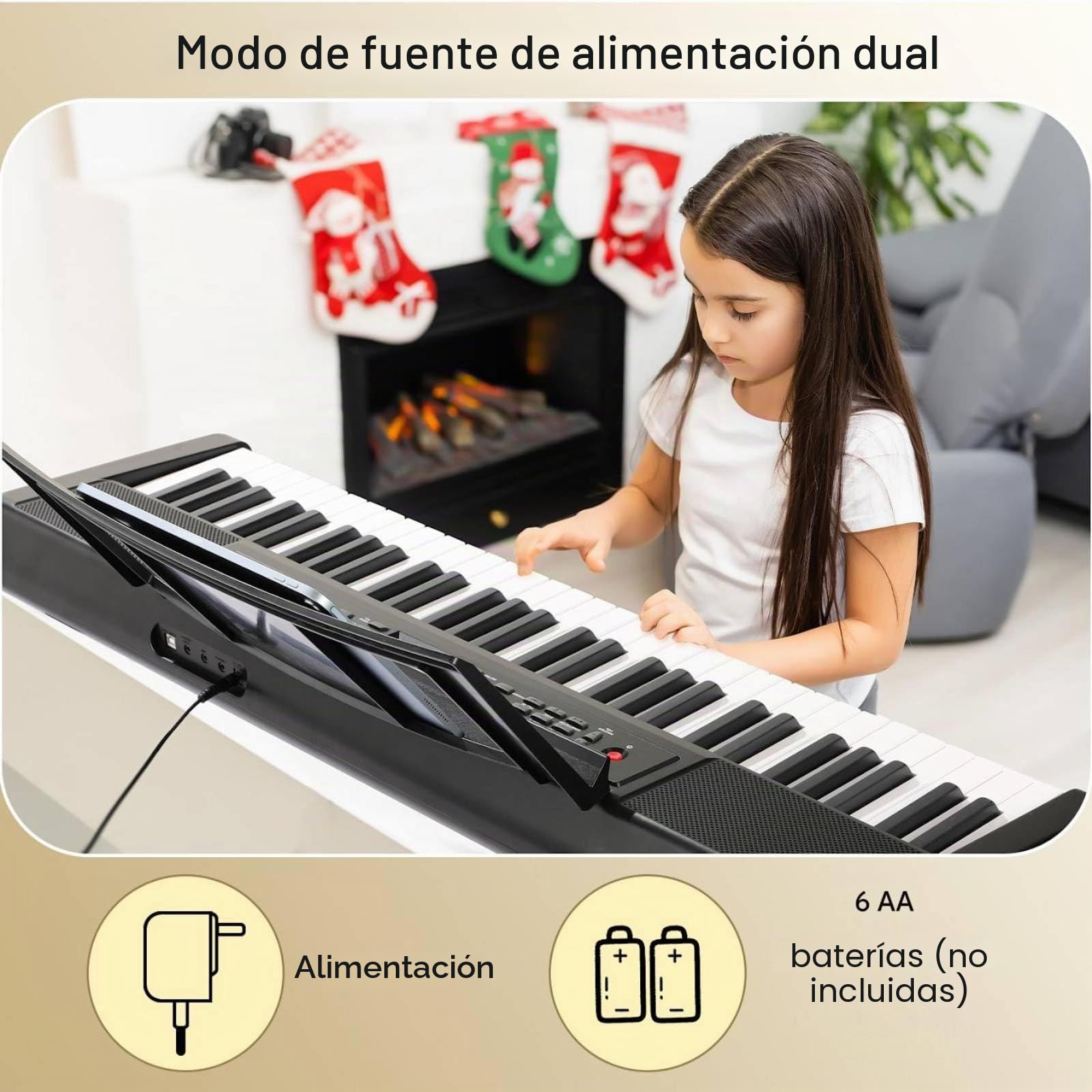 Teclado Piano 61PCS Teclas, Piano Electrico para Principiantes, Piano Digital Compacto, Función de Grabación y Programación, con 300 Sonidos,Altavoces,USB MIDI,Pantalla LCD,Conector para Auriculares