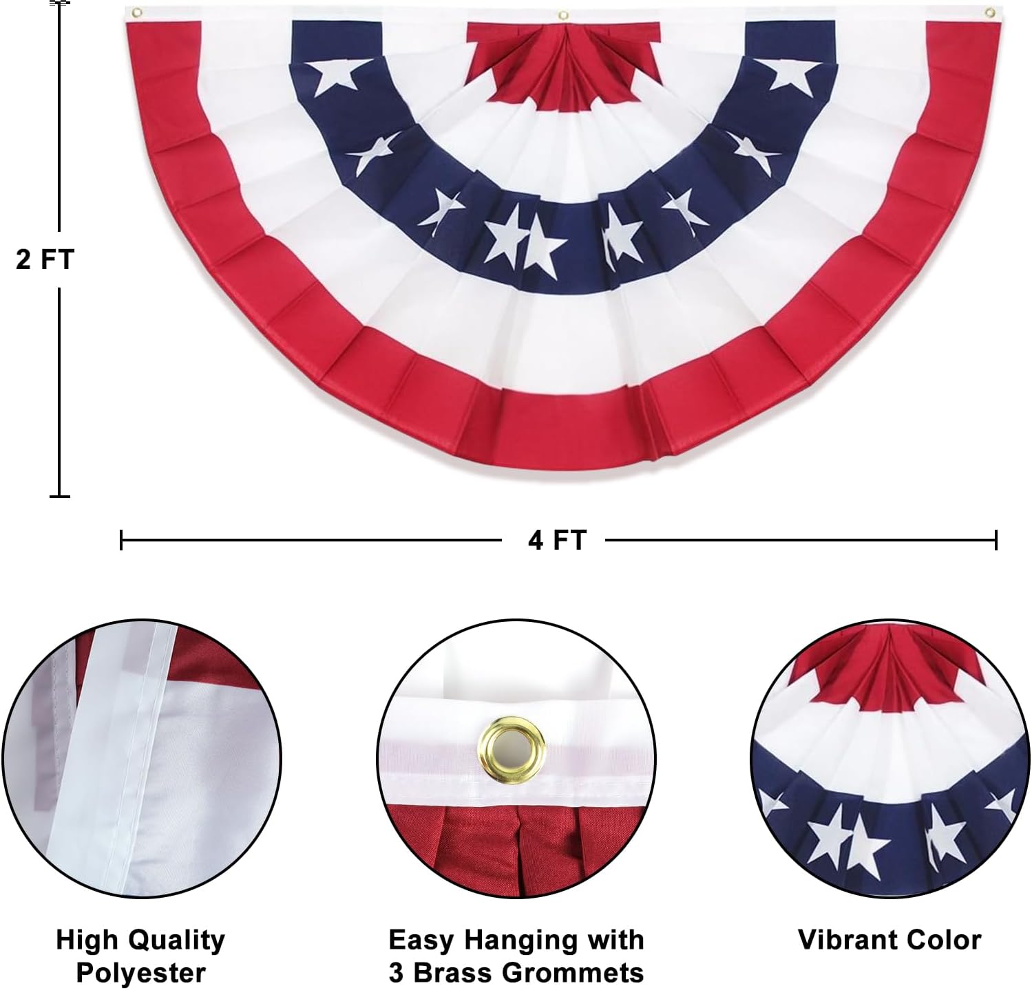 American Flag Bunting Flags 2x4 FT, 6 Pack Patriotic Buntings for Outside, Red White and Blue USA Pleated Fan Decorations for 4th of July, Memorial Day, Fourth Decor Outdoor