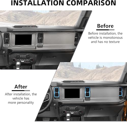 Vista 72 de Bronco - Cubierta de anillo de ventilación de salida de aire acondicionado, 4 piezas de cubierta de anillo de ventilación de CA para consola central